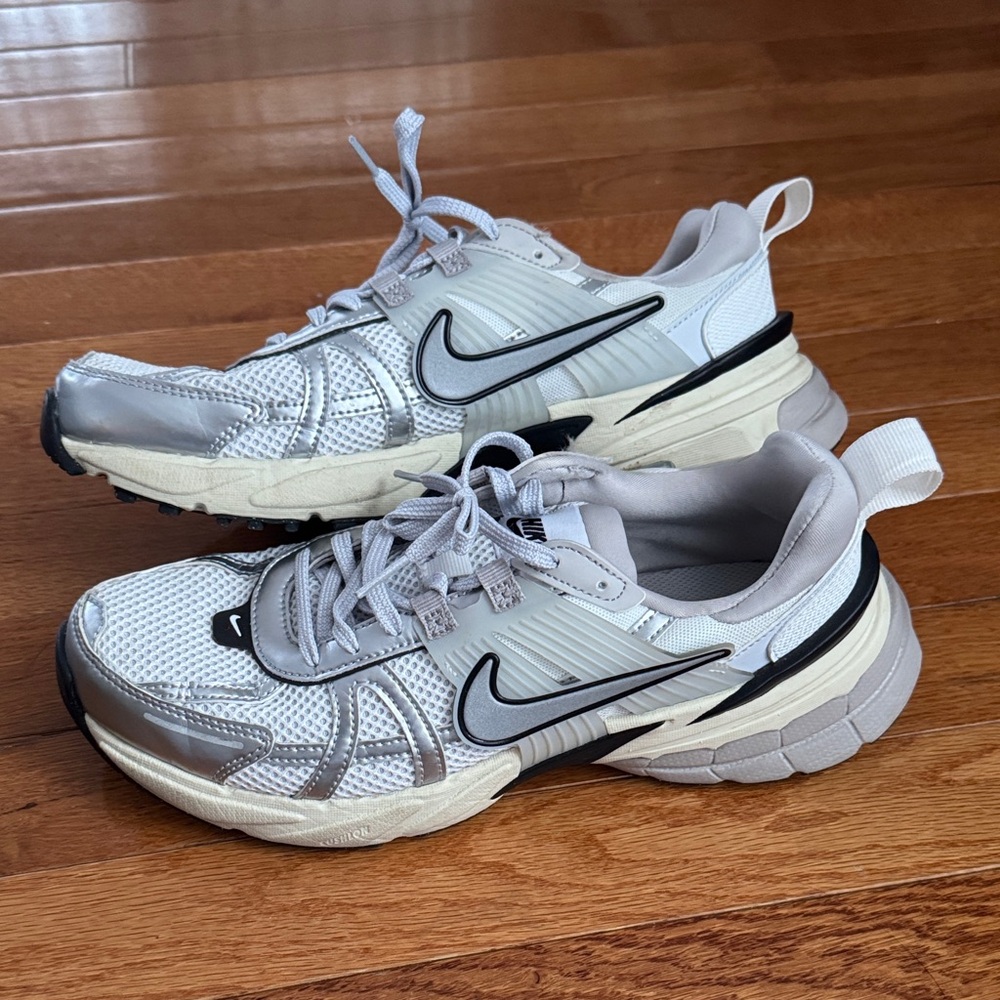 Nike Metallic Silver and White Sneakers